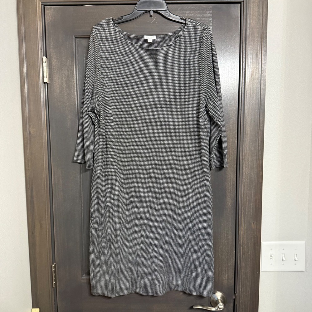 J.Jill‎ Ponte Knit Shift Dress Womens Large Black White Micro Pattern Pockets L